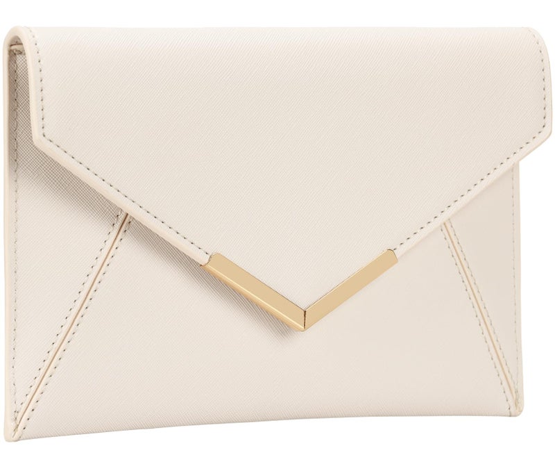 DEXMAY DM Dexmay Women Envelope Clutch Handbag Medium Saffiano Leather Foldover Clutch Purse Ivory - Image 2